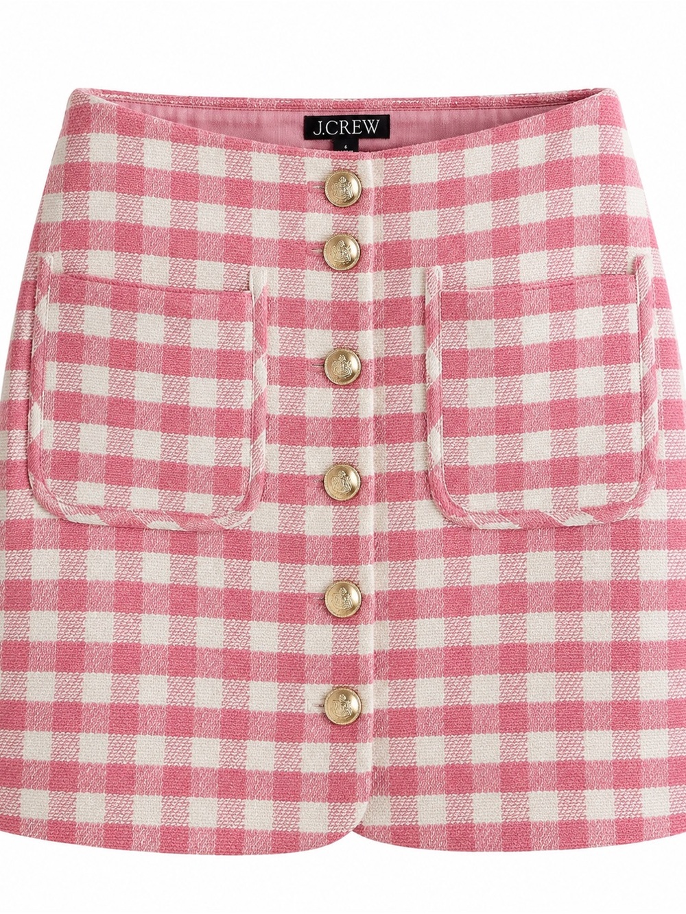 J.Crew Pink & White Gingham Tweed Mini Skirt Size 6